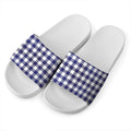 Navy And White Buffalo Check Print White Slide Sandals