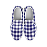 Navy And White Buffalo Check Print White Slip On Shoes