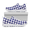 Navy And White Buffalo Check Print White Running Shoes