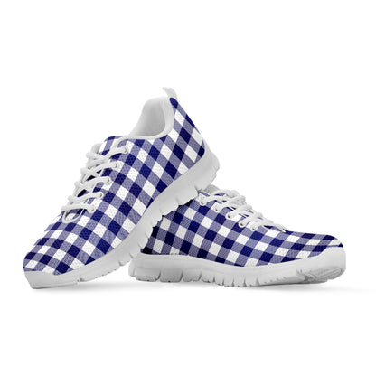 Navy And White Buffalo Check Print White Sneakers