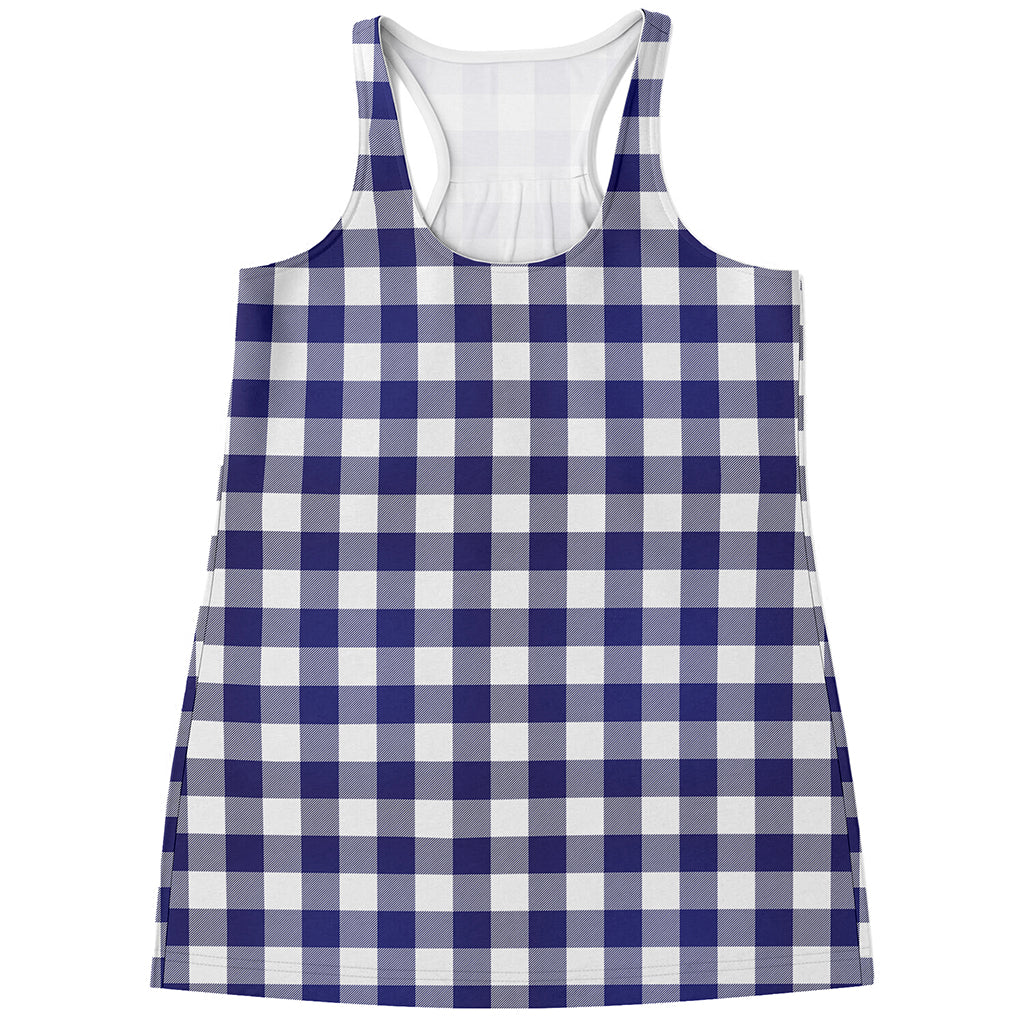 Navy And White Buffalo Check Print Women's Racerback Tank Top