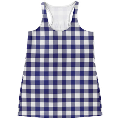 Navy And White Buffalo Check Print Women's Racerback Tank Top