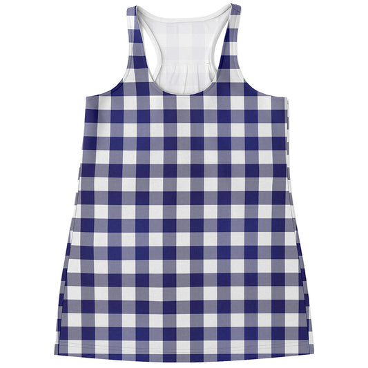 Navy And White Buffalo Check Print Women's Racerback Tank Top