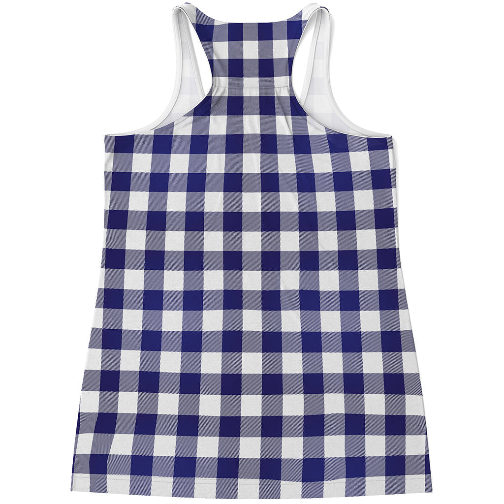 Navy And White Buffalo Check Print Women's Racerback Tank Top