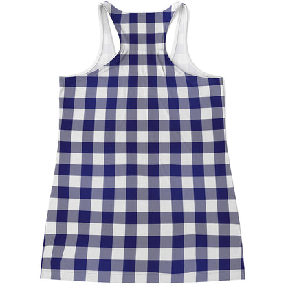 Navy And White Buffalo Check Print Women's Racerback Tank Top