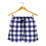 Navy And White Buffalo Check Print Women's Shorts
