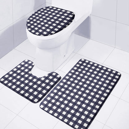 Navy And White Check Pattern Print 3 Piece Bath Mat Set