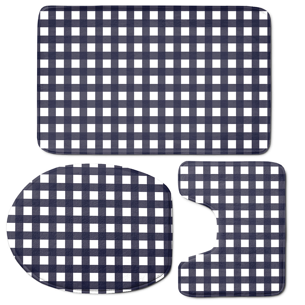 Navy And White Check Pattern Print 3 Piece Bath Mat Set