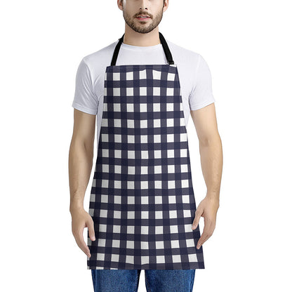 Navy And White Check Pattern Print Apron