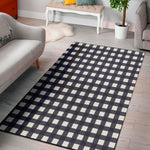 Navy And White Check Pattern Print Area Rug