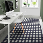 Navy And White Check Pattern Print Area Rug