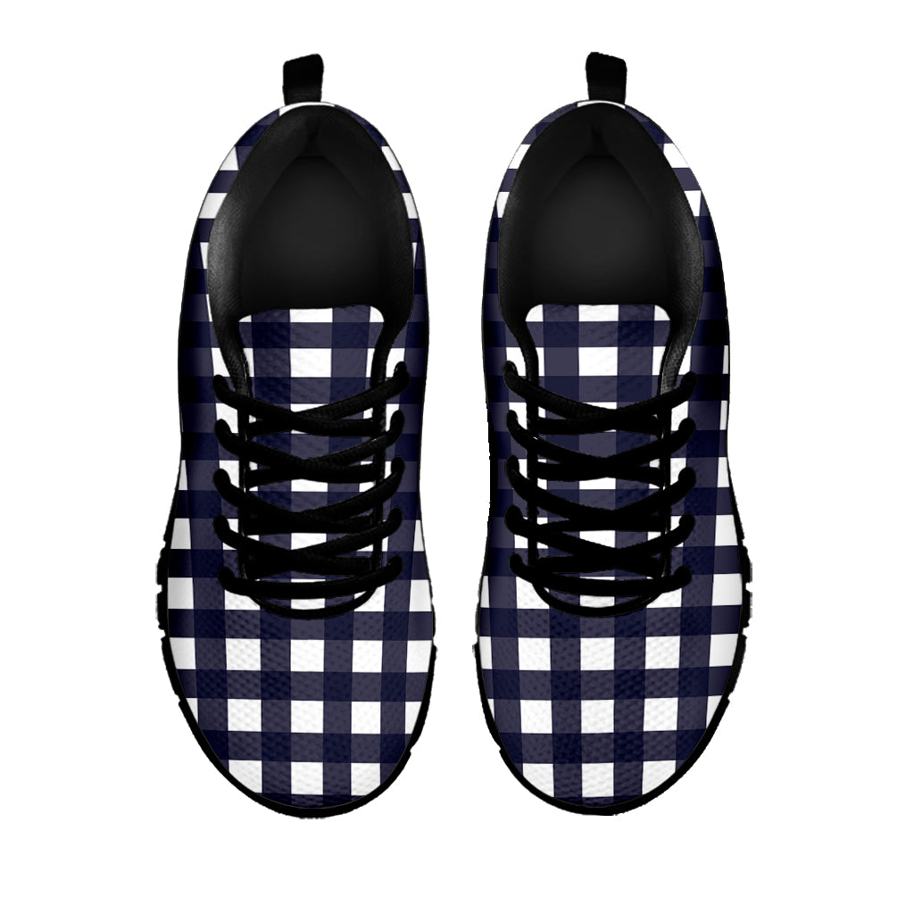 Navy And White Check Pattern Print Black Sneakers