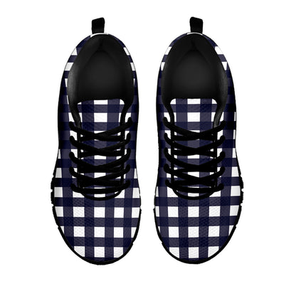 Navy And White Check Pattern Print Black Sneakers