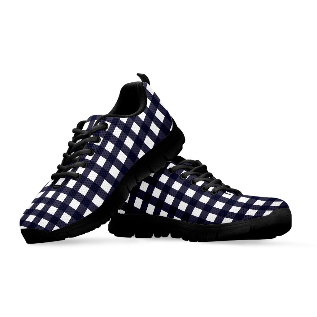 Navy And White Check Pattern Print Black Sneakers
