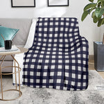 Navy And White Check Pattern Print Blanket
