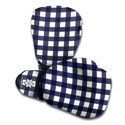 Navy And White Check Pattern Print Boxing Gloves