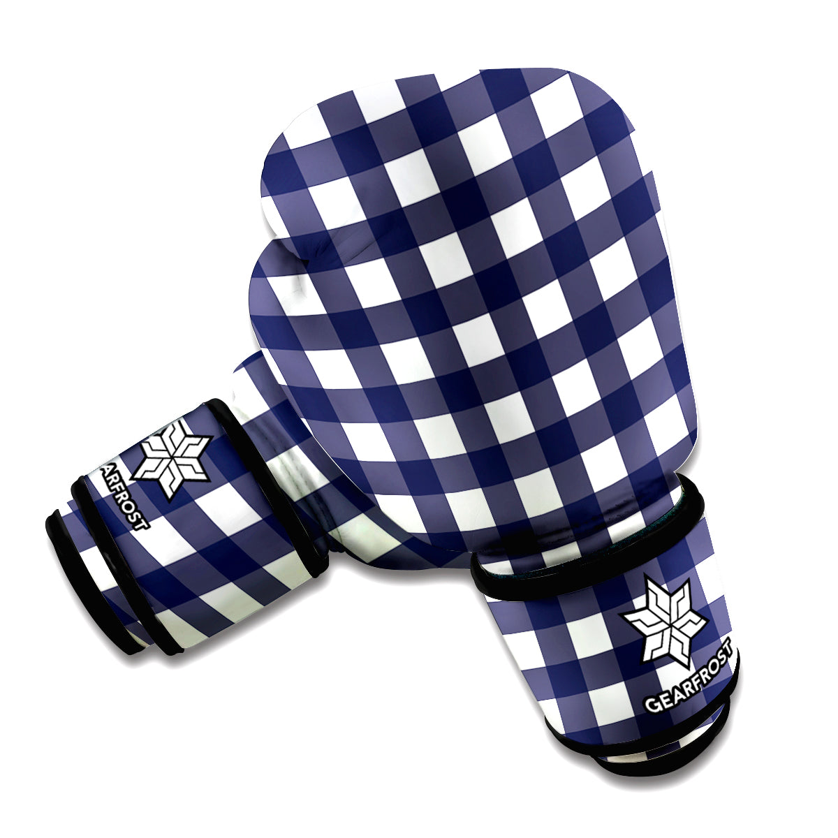 Navy And White Check Pattern Print Boxing Gloves