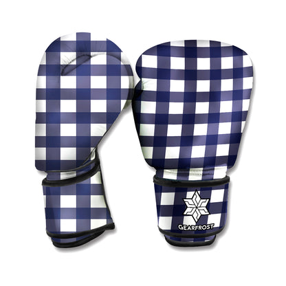 Navy And White Check Pattern Print Boxing Gloves