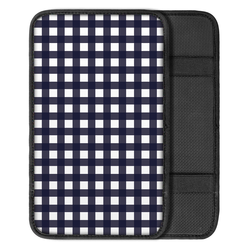 Navy And White Check Pattern Print Car Center Console Cover
