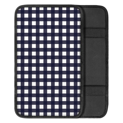 Navy And White Check Pattern Print Car Center Console Cover