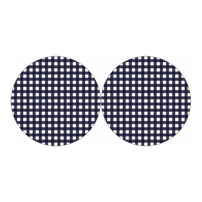 Navy And White Check Pattern Print Car Coasters