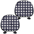 Navy And White Check Pattern Print Car Headrest Covers