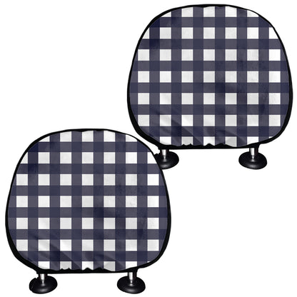 Navy And White Check Pattern Print Car Headrest Covers