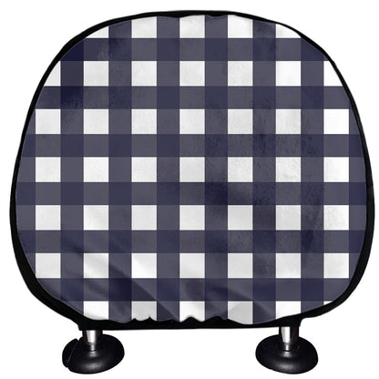 Navy And White Check Pattern Print Car Headrest Covers
