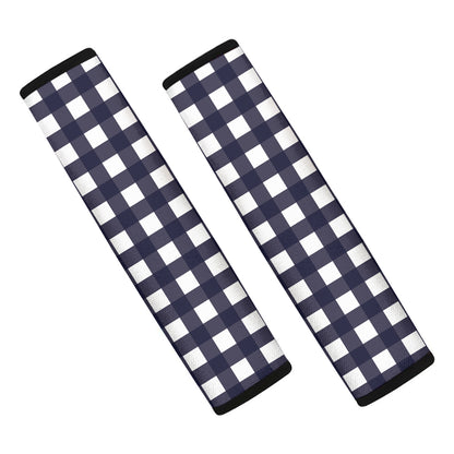 Navy And White Check Pattern Print Car Seat Belt Covers