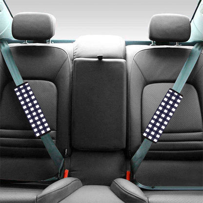 Navy And White Check Pattern Print Car Seat Belt Covers