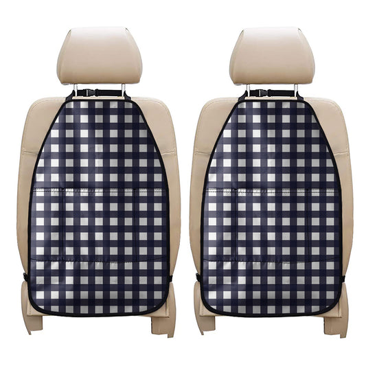 Navy And White Check Pattern Print Car Seat Organizers