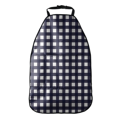 Navy And White Check Pattern Print Car Seat Organizers