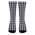 Navy And White Check Pattern Print Crew Socks