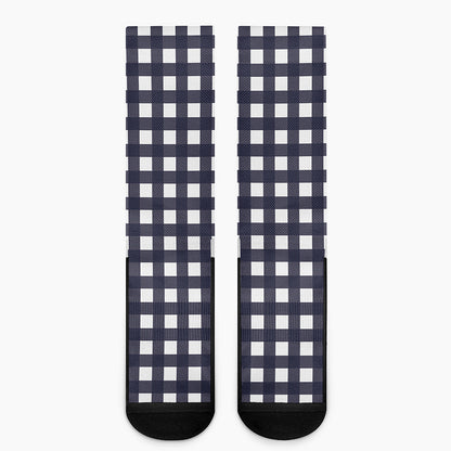 Navy And White Check Pattern Print Crew Socks