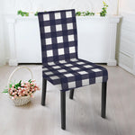 Navy And White Check Pattern Print Dining Chair Slipcover