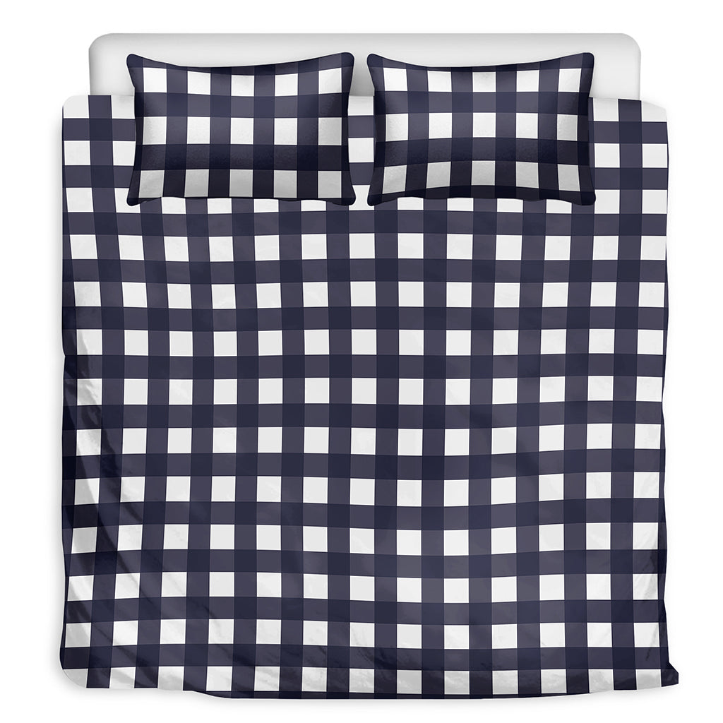 Navy And White Check Pattern Print Duvet Cover Bedding Set