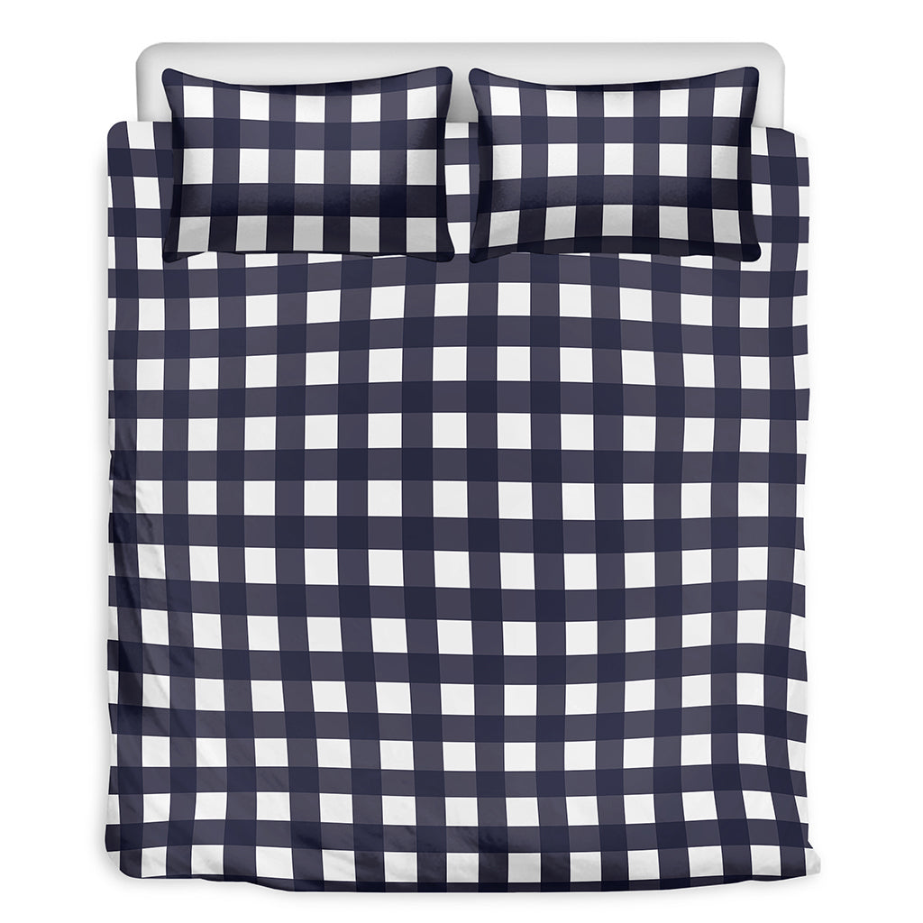 Navy And White Check Pattern Print Duvet Cover Bedding Set