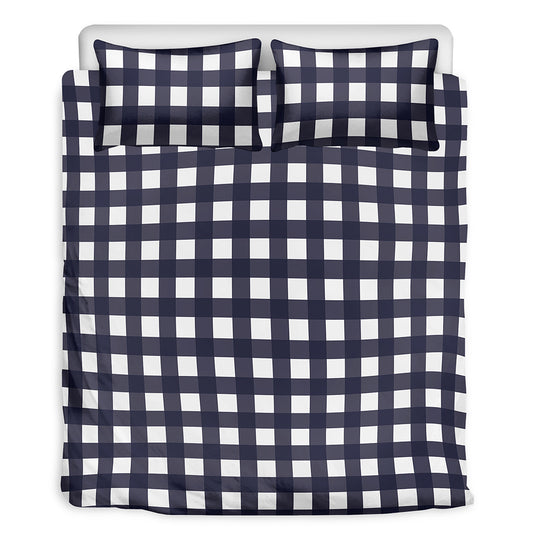 Navy And White Check Pattern Print Duvet Cover Bedding Set
