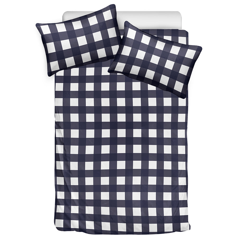 Navy And White Check Pattern Print Duvet Cover Bedding Set