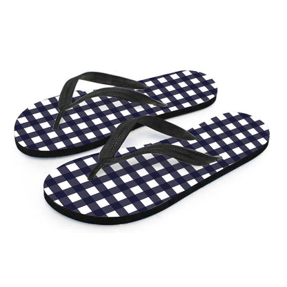 Navy And White Check Pattern Print Flip Flops