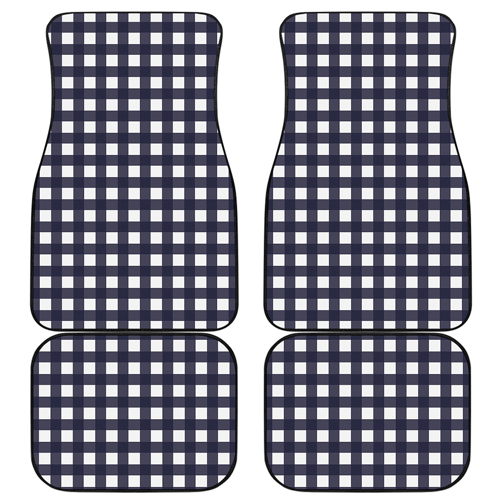 Navy And White Check Pattern Print Front and Back Car Floor Mats