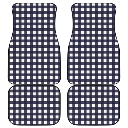 Navy And White Check Pattern Print Front and Back Car Floor Mats