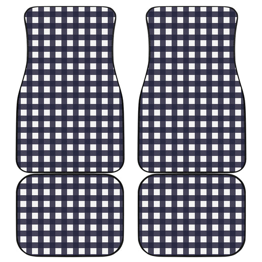 Navy And White Check Pattern Print Front and Back Car Floor Mats