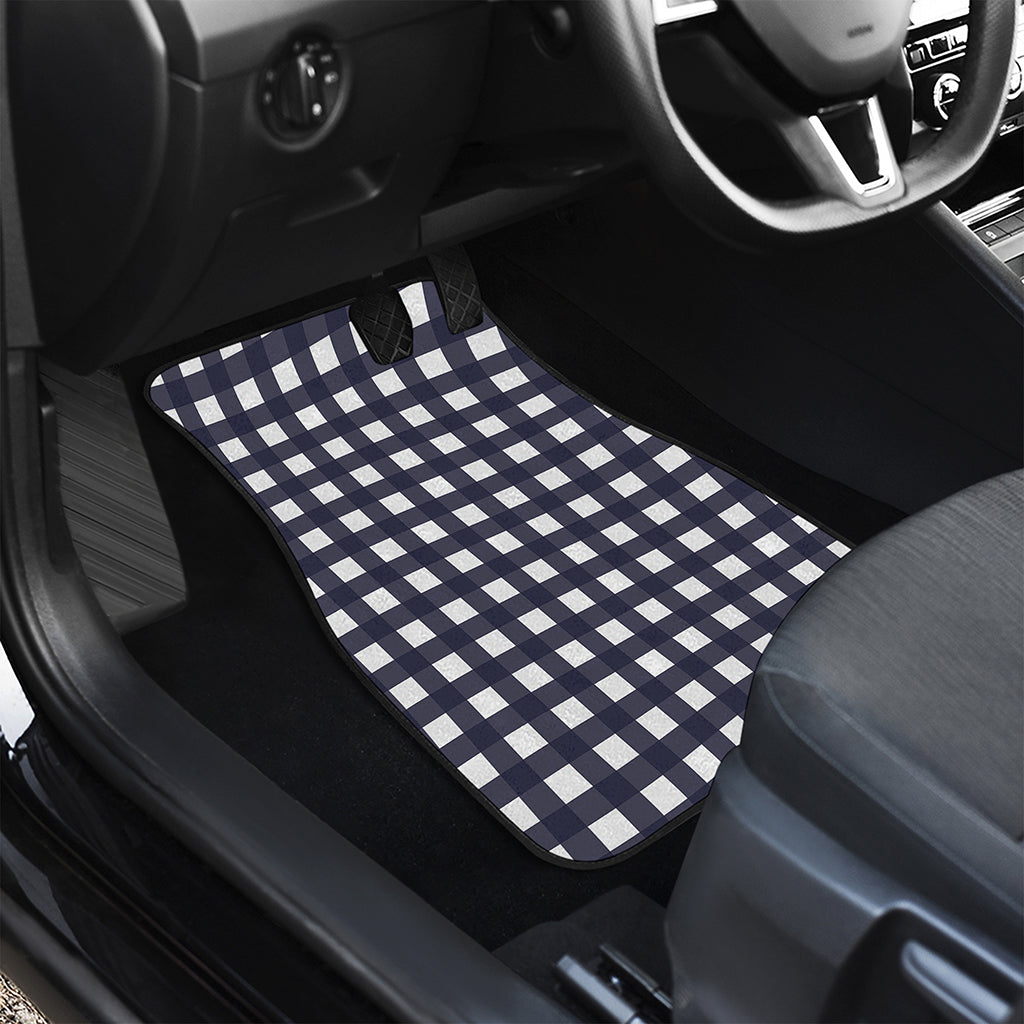 Navy And White Check Pattern Print Front and Back Car Floor Mats