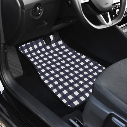 Navy And White Check Pattern Print Front and Back Car Floor Mats