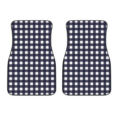Navy And White Check Pattern Print Front Car Floor Mats