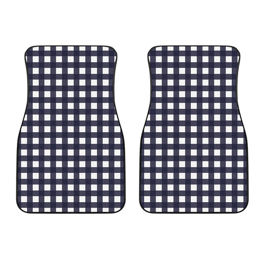 Navy And White Check Pattern Print Front Car Floor Mats
