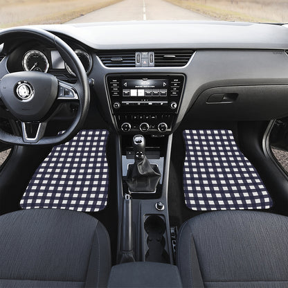 Navy And White Check Pattern Print Front Car Floor Mats
