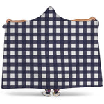 Navy And White Check Pattern Print Hooded Blanket