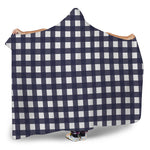 Navy And White Check Pattern Print Hooded Blanket